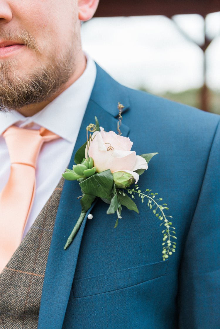 Rose Buttonhole Groom Rustic Floral Peach Wedding http://www.folegaphotography.co.uk/