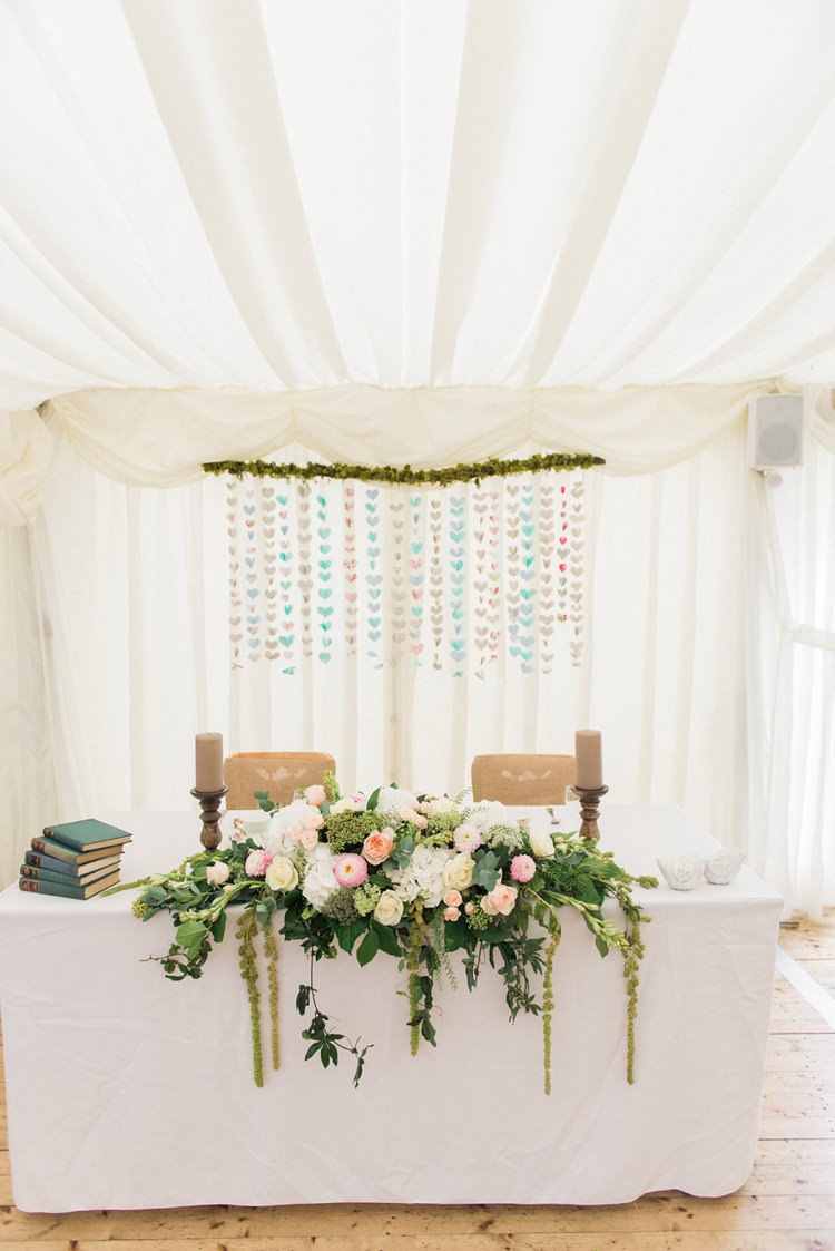 Top Table Sweetheart Backdrop Flower Arrangement Rustic Floral Peach Wedding http://www.folegaphotography.co.uk/