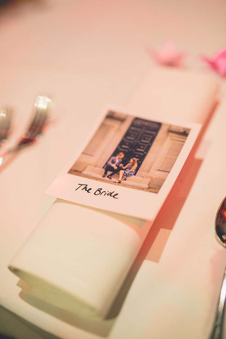 Polariod Place Name Setting Origami Books Barn Wedding http://storyandcolour.co.uk/