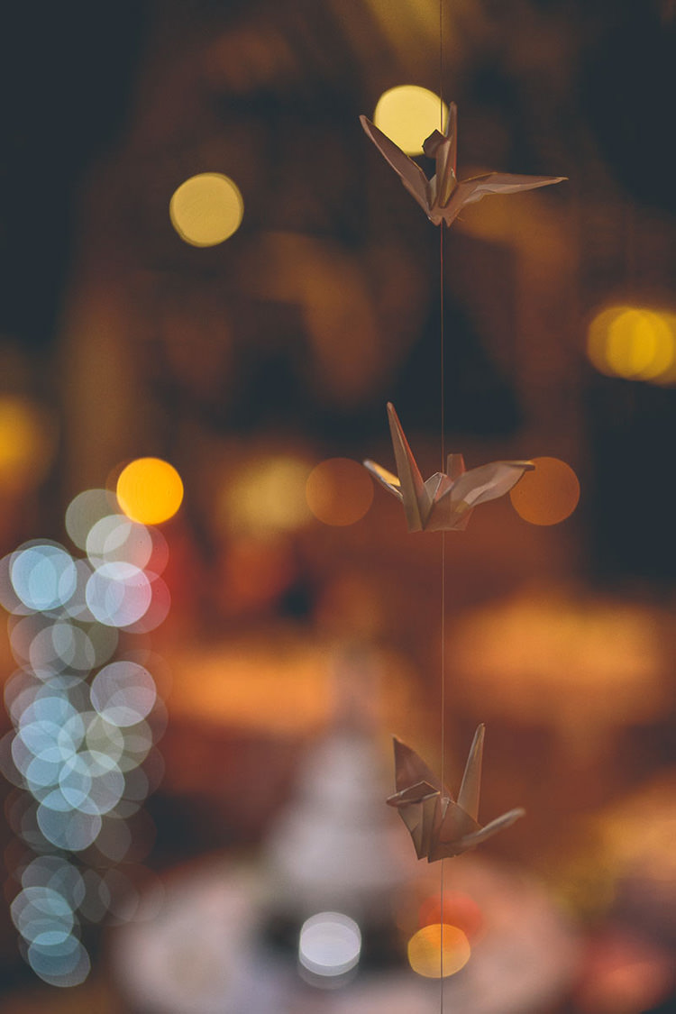 Cranes Hanging Origami Books Barn Wedding http://storyandcolour.co.uk/