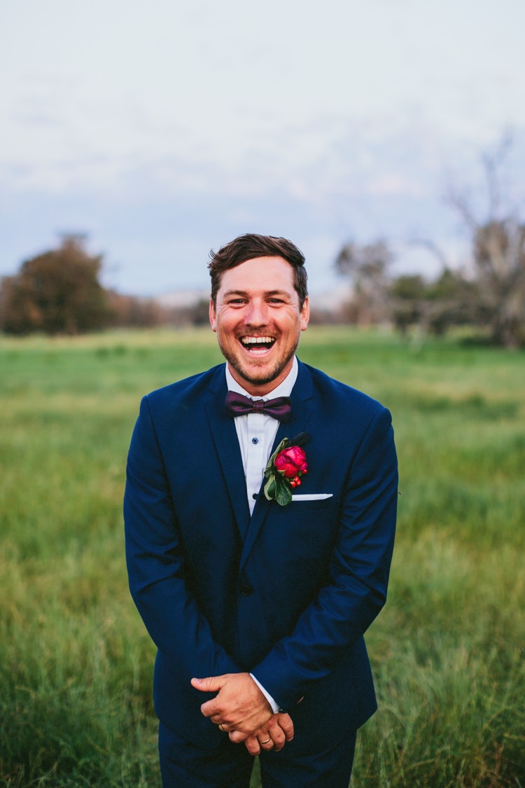 Navy Blue Suit Groom Bow Tie Whimsical Barn Wedding Australia http://throughthewoodsweran.co.uk/