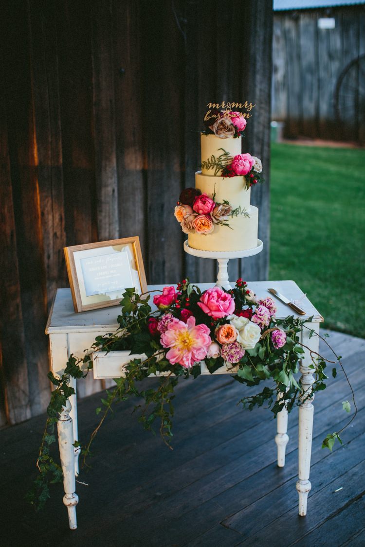 Cake Table Flowers Peony Peonies Sign Whimsical Barn Wedding Australia http://throughthewoodsweran.co.uk/