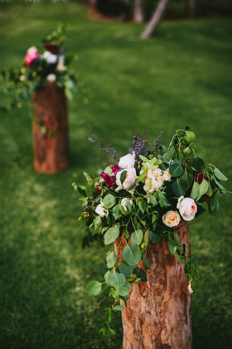 Flowers Log Posts Ceremony Whimsical Barn Wedding Australia http://throughthewoodsweran.co.uk/