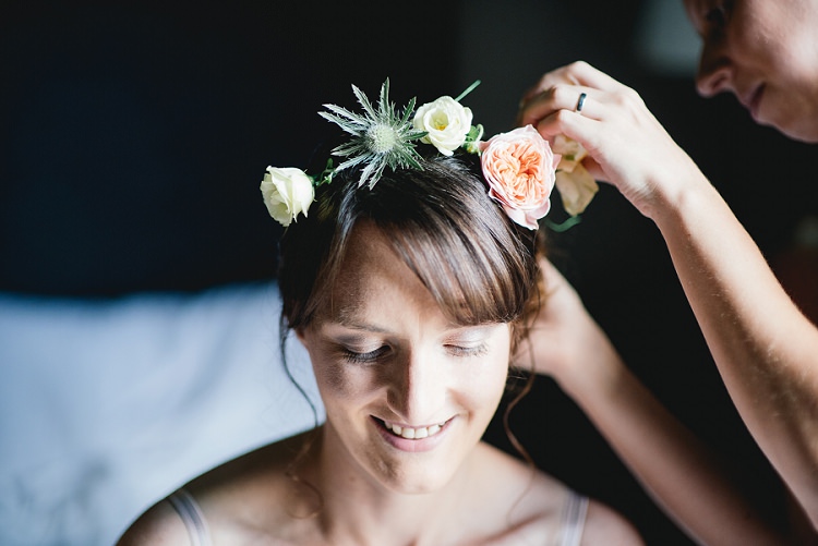 Flower Crown Bride Bridal Fringe Bangs Laid Back Bohemian Festival Wedding http://benjaminmathers.co.uk/
