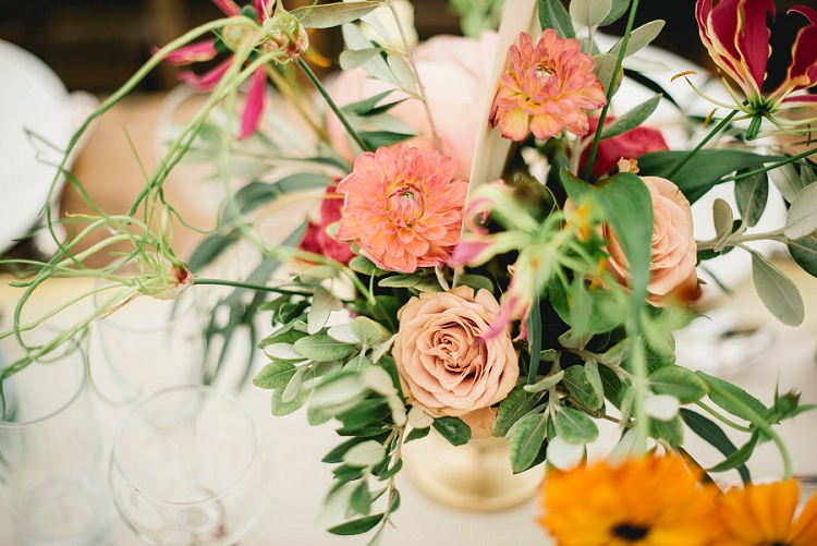 Whimsical Coral Flowers Roses Dahlias Laid Back Bohemian Festival Wedding http://benjaminmathers.co.uk/