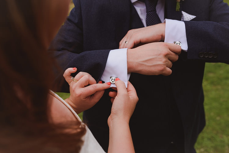 Panda Cufflinks Groom Fun Outdoorsy Farm Wedding http://www.samgibsonweddings.co.uk/