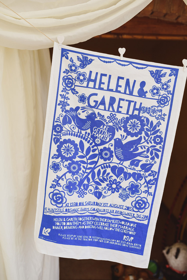 Tea Towel Invitation Stationery Fun Outdoorsy Farm Wedding http://www.samgibsonweddings.co.uk/