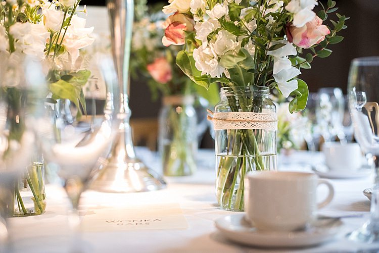 Lace Twine Jar Flowers Beautiful Country House Wedding http://www.fionasweddingphotography.co.uk/