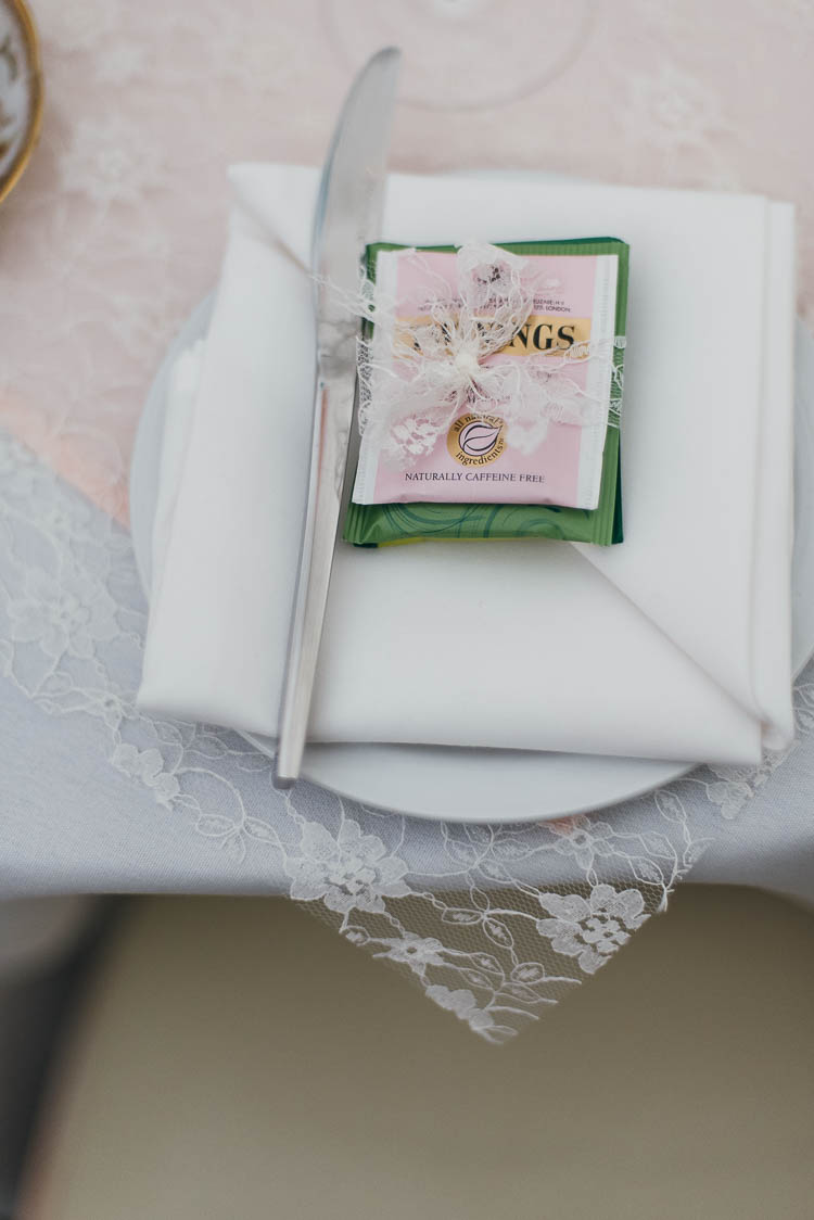 Place Setting Lace Table Cloth Tea Bag Favours Home Made Garden Party Wedding www.purplepeartreephotography.com