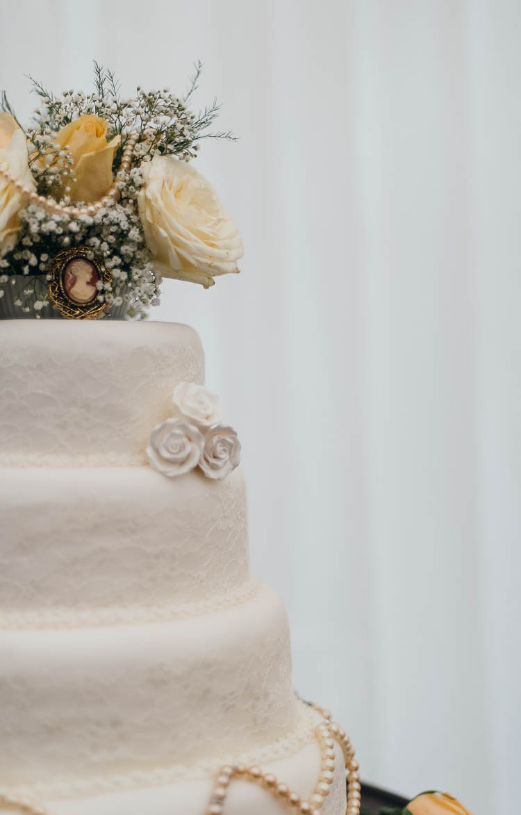 Lace Pearl Flowers Cake Home Made Garden Party Wedding www.purplepeartreephotography.com
