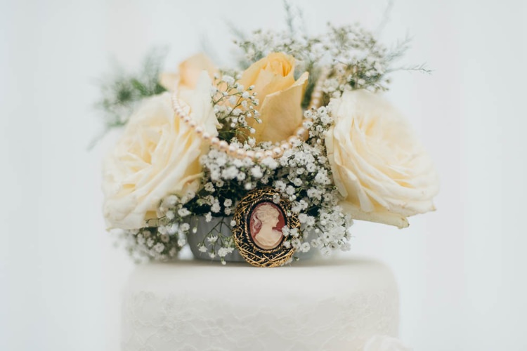 Flowers Cameo Pearls Cake Topper Home Made Garden Party Wedding www.purplepeartreephotography.com