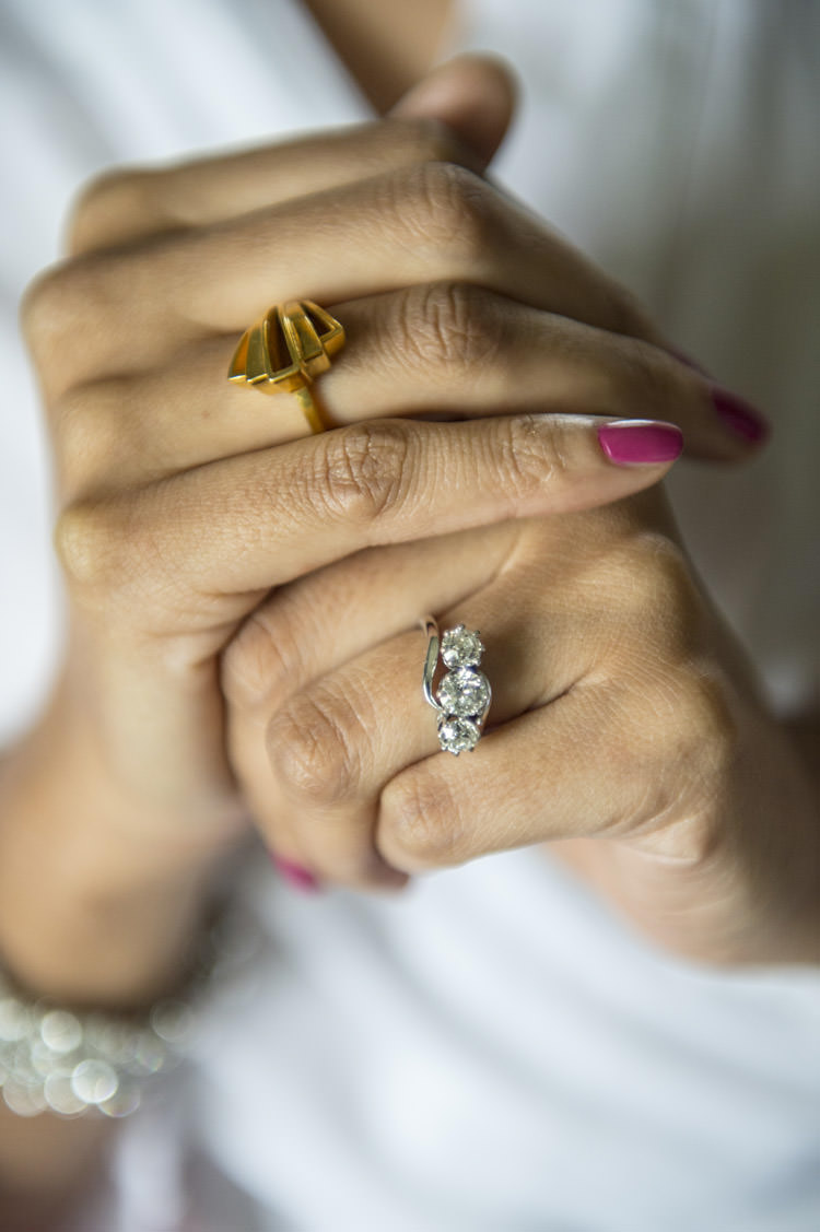Trio Three Diamond Engagement Ring Fun Glittery Outdoor Colourful Wedding http://www.reportography.com/