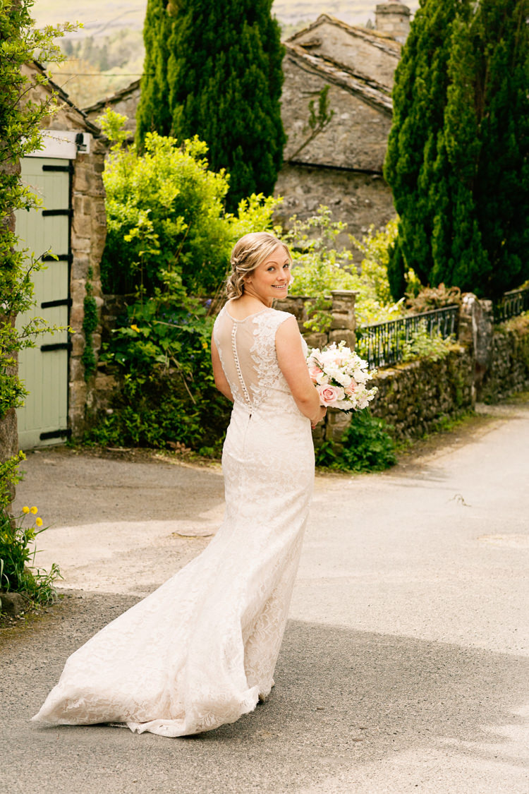 Lace Gown Bride Bridal Allure Pretty DIY Pink Village Hall Countryside Wedding http://www.jobradbury.co.uk/