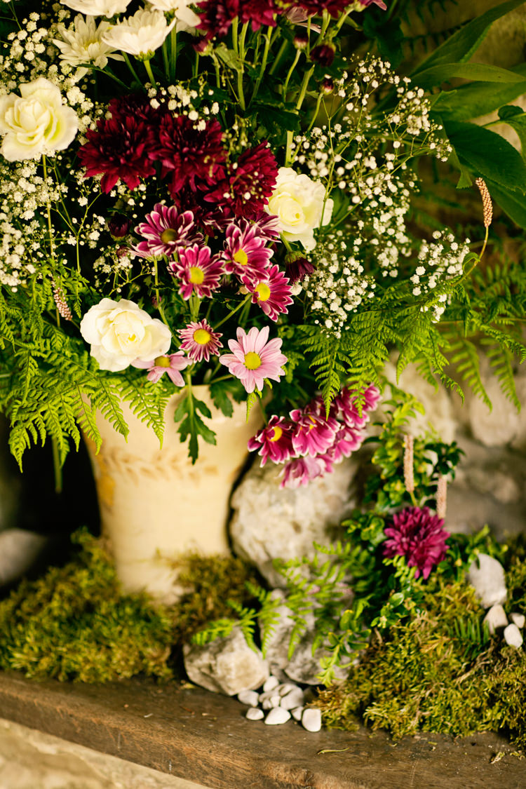 Church Flowers Ferns Pretty DIY Pink Village Hall Countryside Wedding http://www.jobradbury.co.uk/