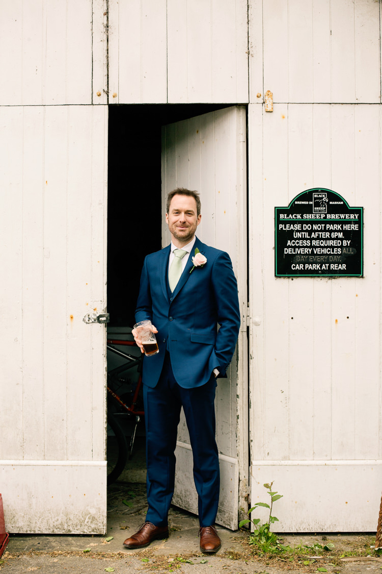 Navy Blue Suit Groom Green TIe Pretty DIY Pink Village Hall Countryside Wedding http://www.jobradbury.co.uk/