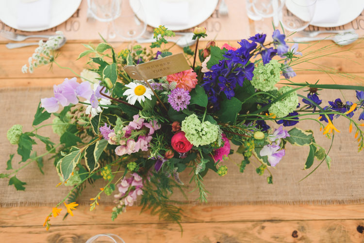 Flower Floral Arrangement Table Centrepiece Colourful Wild Stylish Festival Farm Garden Wedding http://www.lisadawn.co.uk/