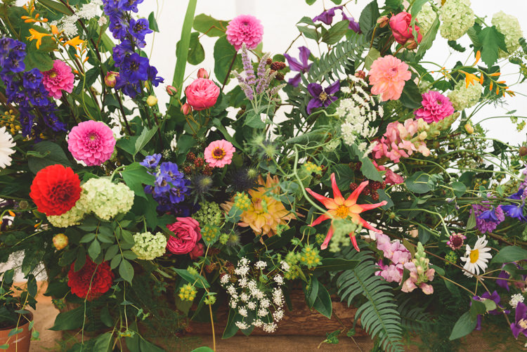Flower Floral Arrangement Table Centrepiece Colourful Wild Stylish Festival Farm Garden Wedding http://www.lisadawn.co.uk/