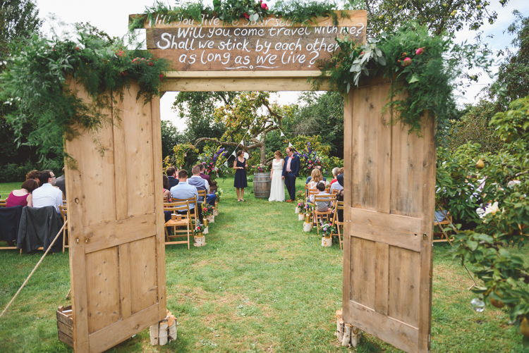Doors Backdrop Quote Ceremony Stylish Festival Farm Garden Wedding http://www.lisadawn.co.uk/