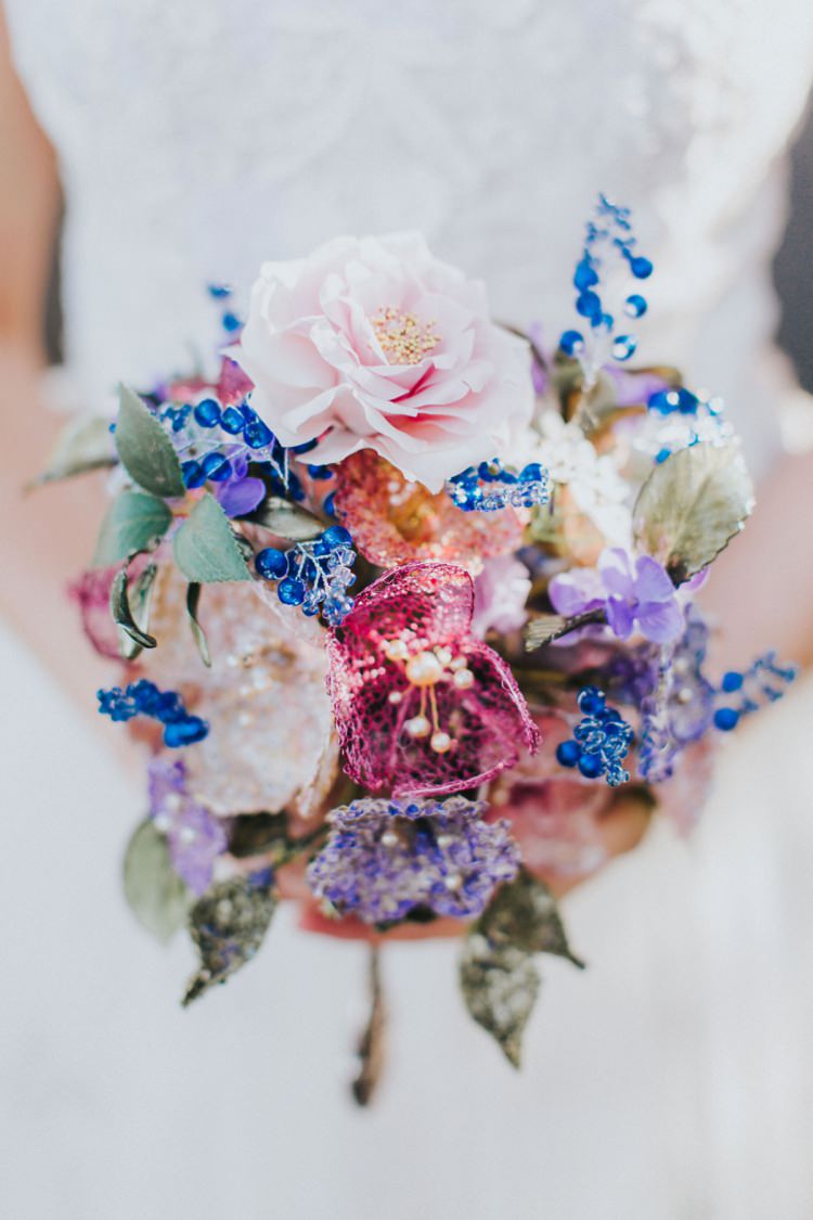 Bouquet Pink Blue Flowers Bride Bridal Alice in Wonderland Wedding Ideas http://nataliepluck.com/