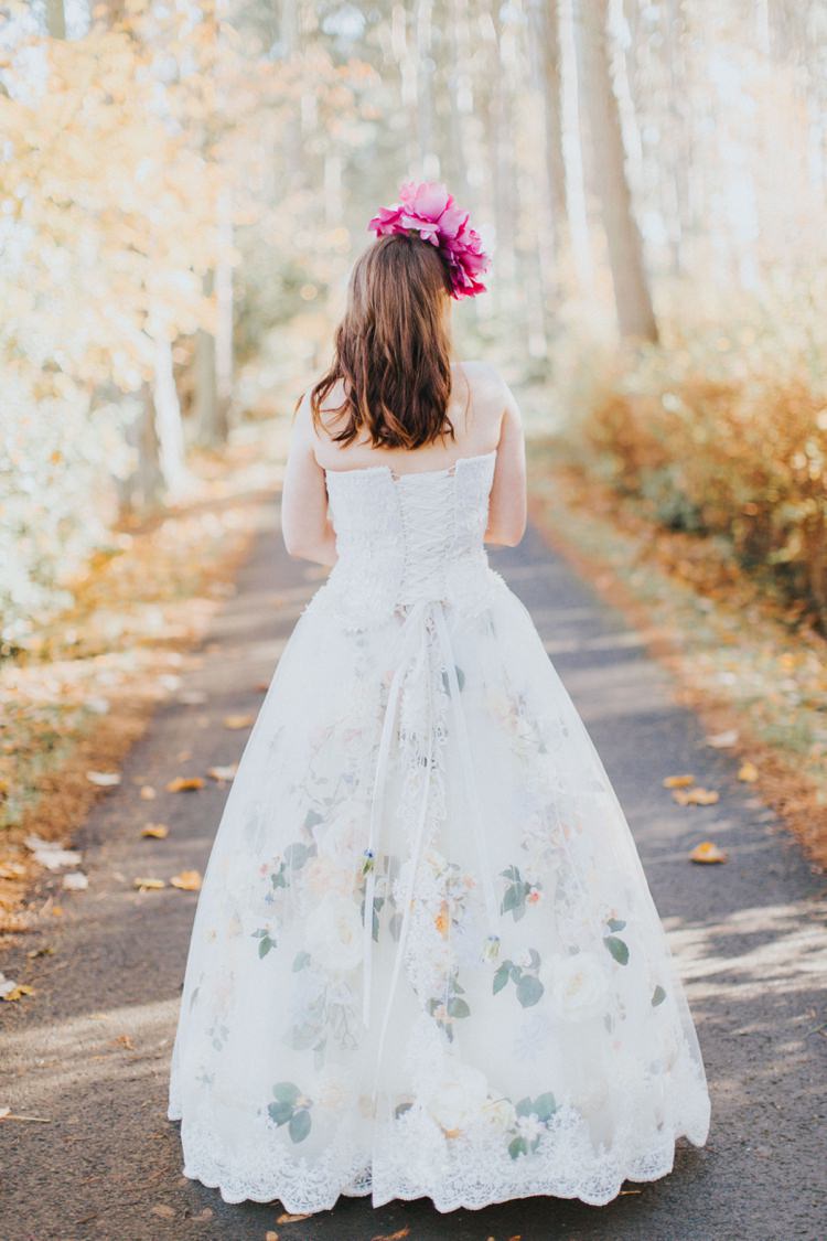 Floral Dress Lace Back Kathryn Russell Design Alice in Wonderland Wedding Ideas http://nataliepluck.com/