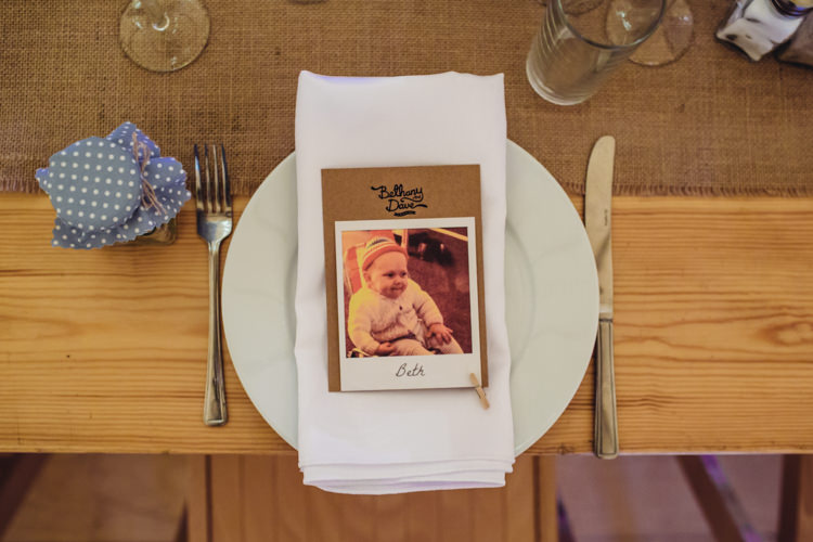Polariod Place Name Setting Rustic Relaxed Blue Tipi Wedding http://www.lucylittle.co.uk/