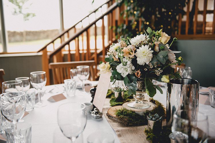 Flower Centrepiece Hessian Table Runner Rustic Chic Blush Barn Wedding http://www.kerrydiamondphotography.com/