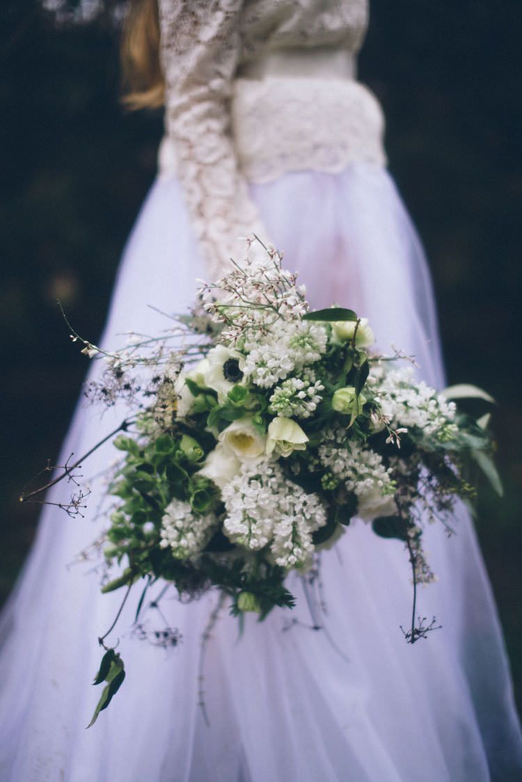 White Bouquet Bride Bridal Flowers Greenery Foliage Magical Dark Fairytale Wedding Ideas http://www.rubielovephotography.co.uk/