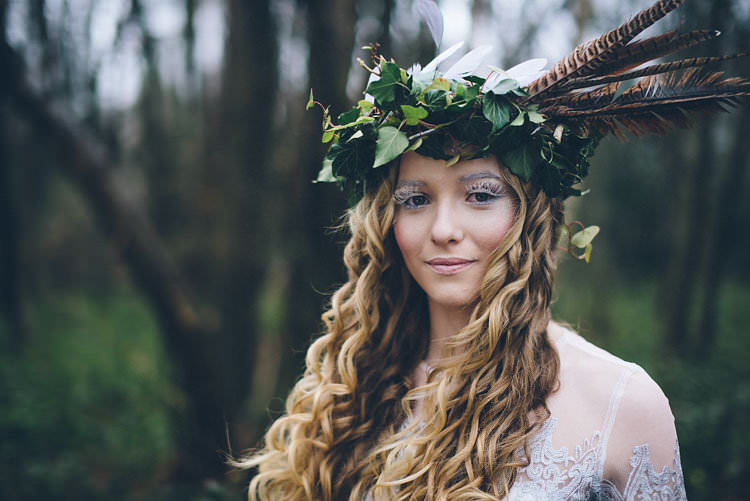 Feather Foliage Flower Crown Bride Bridal Magical Dark Fairytale Wedding Ideas http://www.rubielovephotography.co.uk/