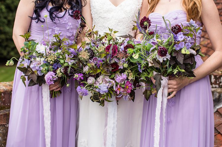 Bouquets Bridesmaids Flowers Lilac Ribbons Natural Ethereal Purple Wedding http://www.katherineashdown.co.uk/