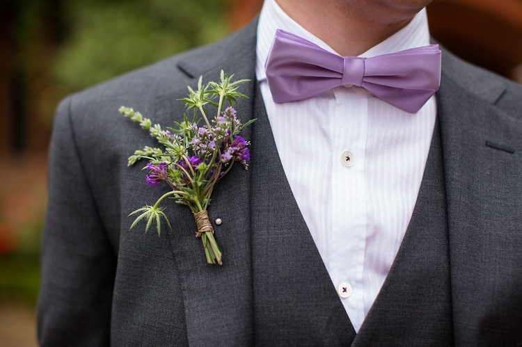 Bow Tie Groom Buttonhole Natural Ethereal Purple Wedding http://www.katherineashdown.co.uk/