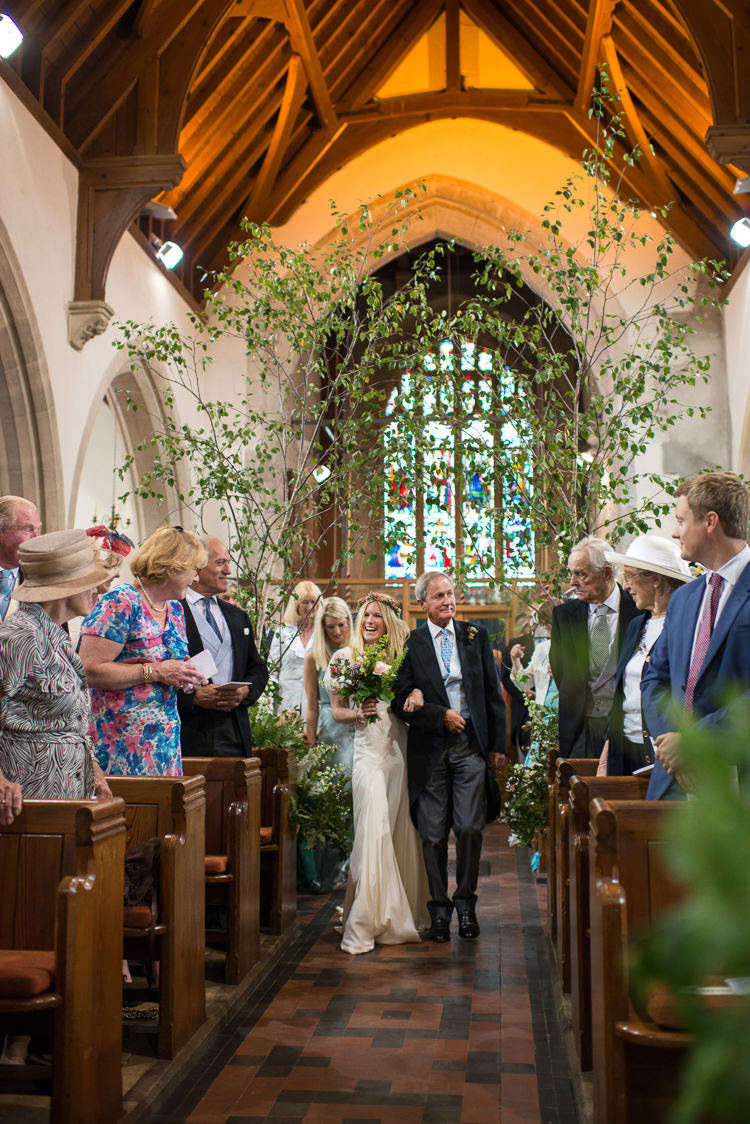 Trees Church Aisle Flowers Pew Ends Vintage Greenery Garden Marquee Wedding http://louiseadbyphoto.com/