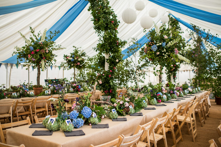 Flowers Trees Long Tables Vintage Greenery Garden Marquee Wedding http://louiseadbyphoto.com/