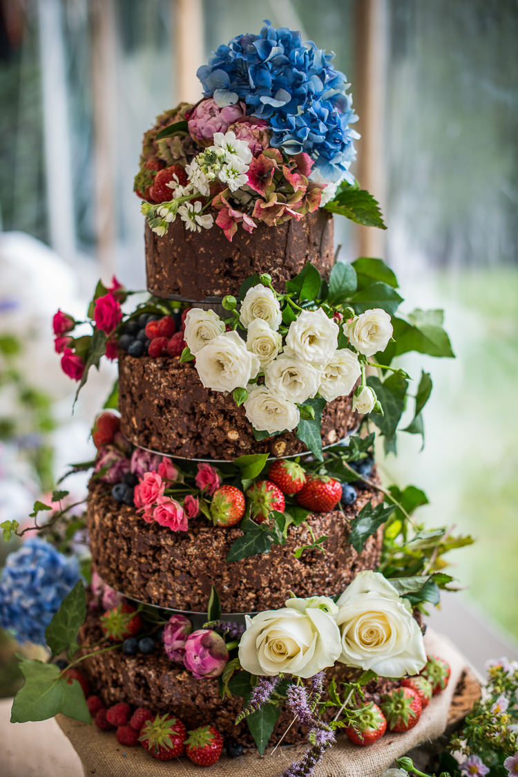 Chocolate Cake Flowers Berries Vintage Greenery Garden Marquee Wedding http://louiseadbyphoto.com/