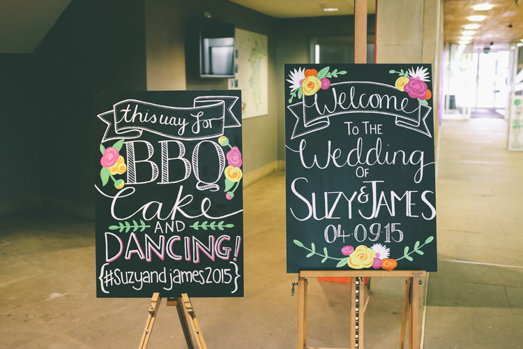 Illustrated Black Chalk Board Signs Floral Colourful Modern DIY Fun Wedding http://www.emmaboileau.co.uk/