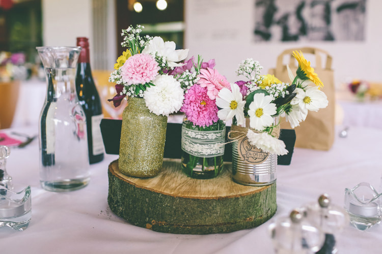 Jars Flowers Tins Glitter Lace Twine Colourful Modern DIY Fun Wedding http://www.emmaboileau.co.uk/