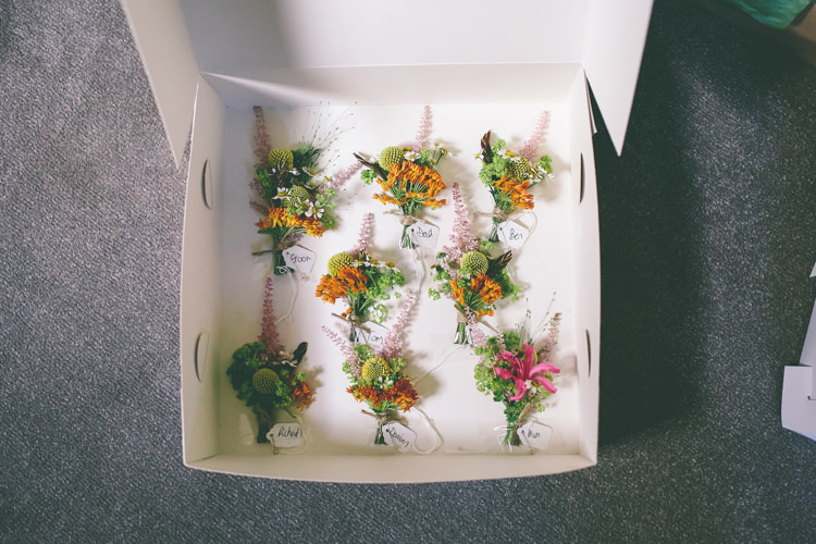 Wild Natural Buttonholes Colourful Modern DIY Fun Wedding http://www.emmaboileau.co.uk/