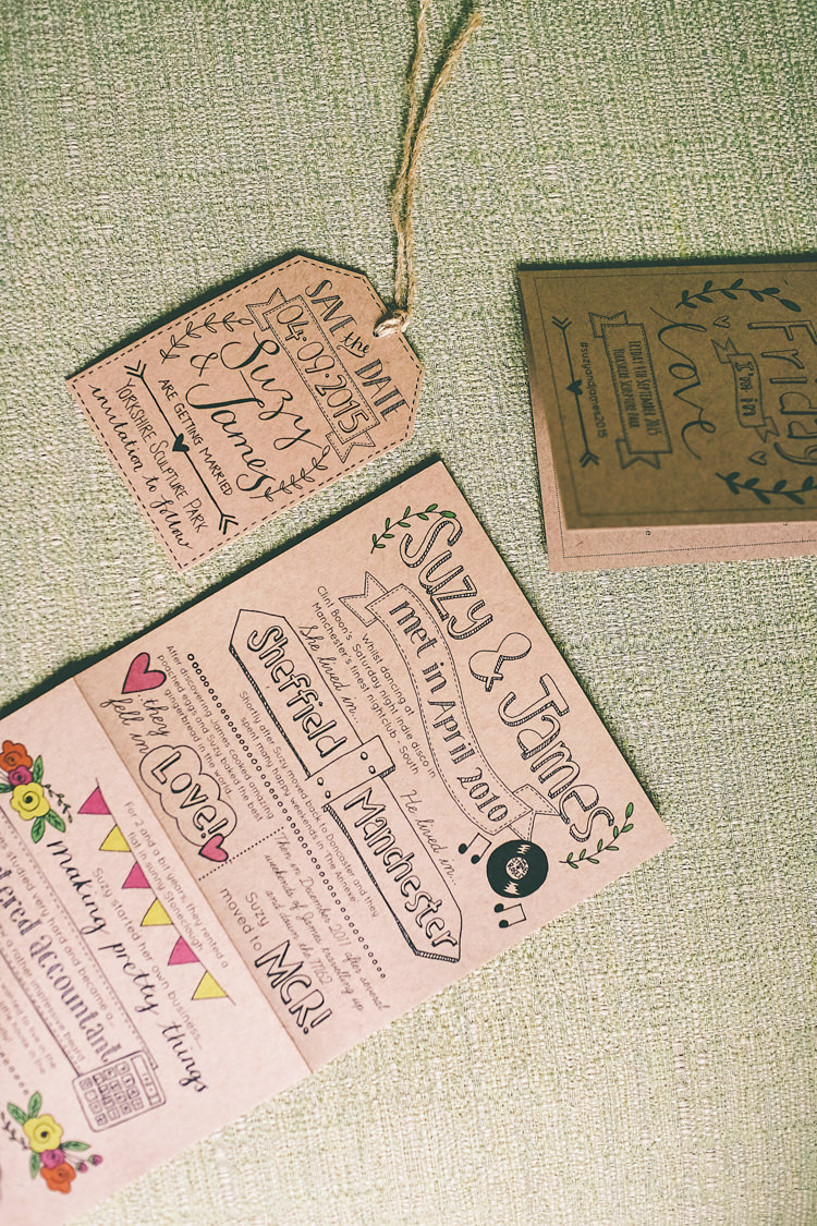 Kraft Illustrated Doodle Stationery Invitations Paper Fudge Colourful Modern DIY Fun Wedding http://www.emmaboileau.co.uk/