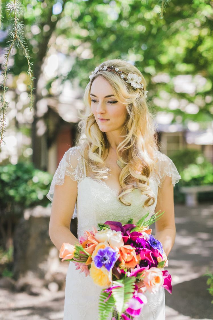 Bride Bridal Gown Dress Hair Waves Curls Fantastical Woodland Renaissance Wedding in California http://www.milouandolin.com/