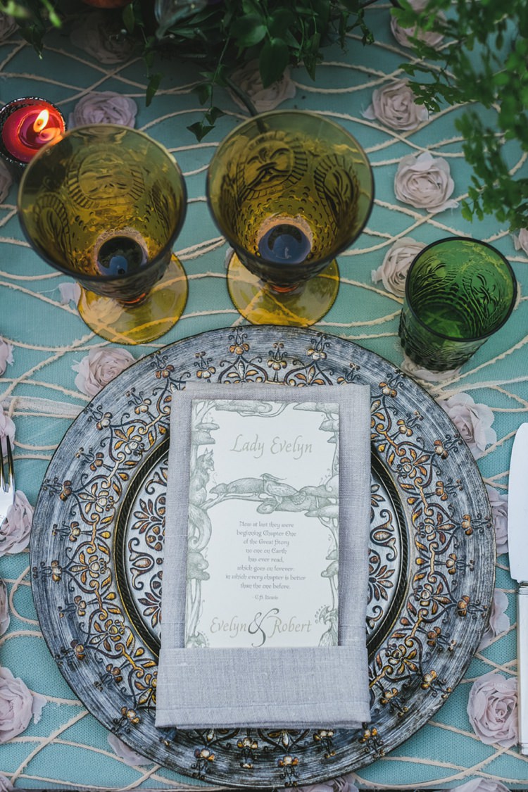 Place Setting Stationery Fantastical Woodland Renaissance Wedding in California http://www.milouandolin.com/