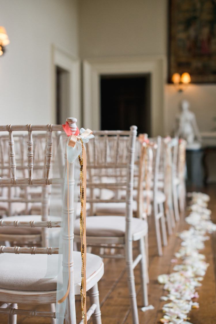 Ribbon Chair Decor Aisle Colourful Pastel Sequin Wedding http://www.laurapower.co.uk/