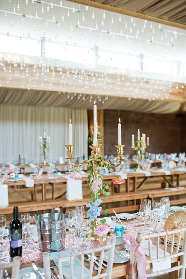 Chandelier Table Decor Setting Centrepiece Colourful Pastel Sequin Wedding http://www.laurapower.co.uk/