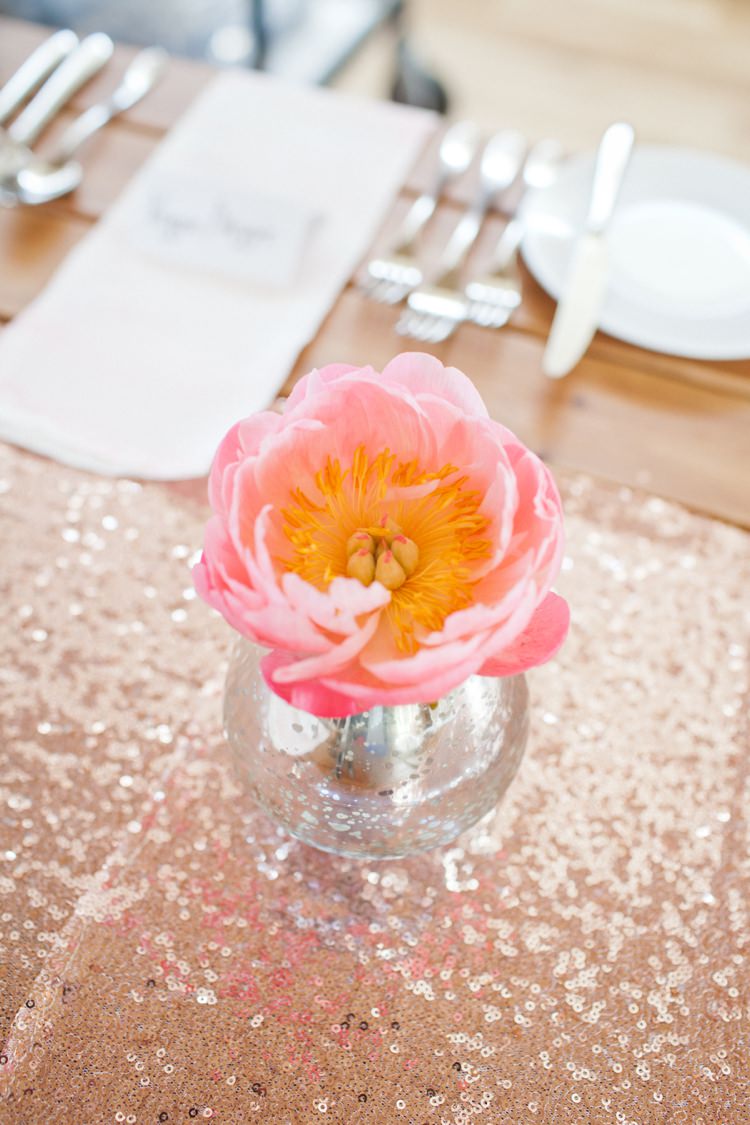 Coral Peony Gold Table Runner Cloth Decor Colourful Pastel Sequin Wedding http://www.laurapower.co.uk/ 