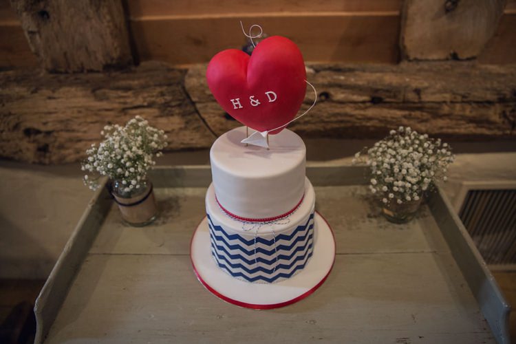Chevron Cake Heart Topper Red Blue Eclectic Cool Barn Wedding http://assassynation.co.uk/