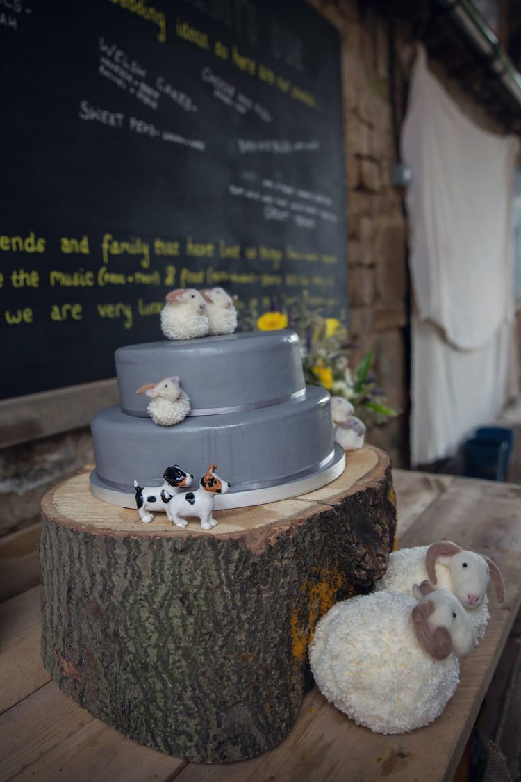 Grey Cake Sheep Yellow Grey Rustic Farm Wedding http://assassynation.co.uk/