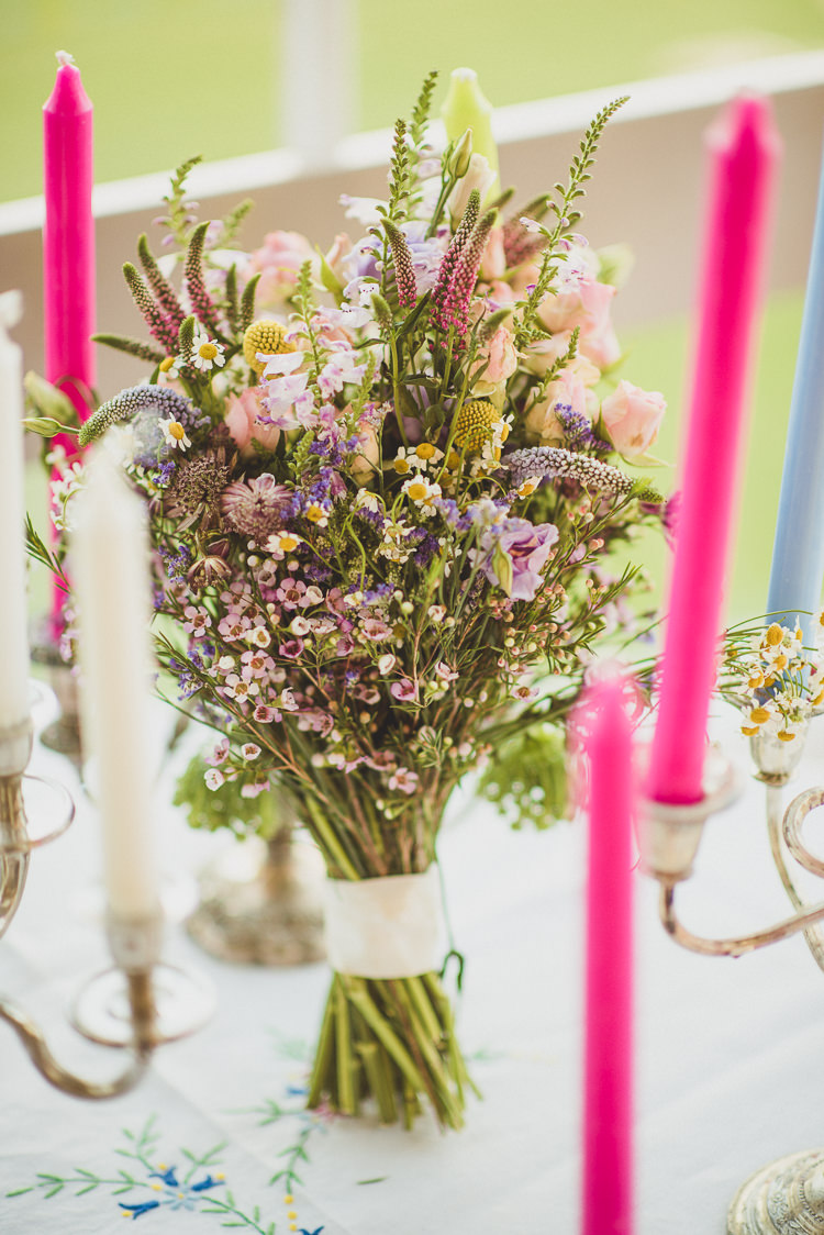 Wild Natural Bouquet Pink Summer Purple Wax Flower Billy Ball Daisy Beautiful Glass House Wedding http://www.mattpenberthy.com/