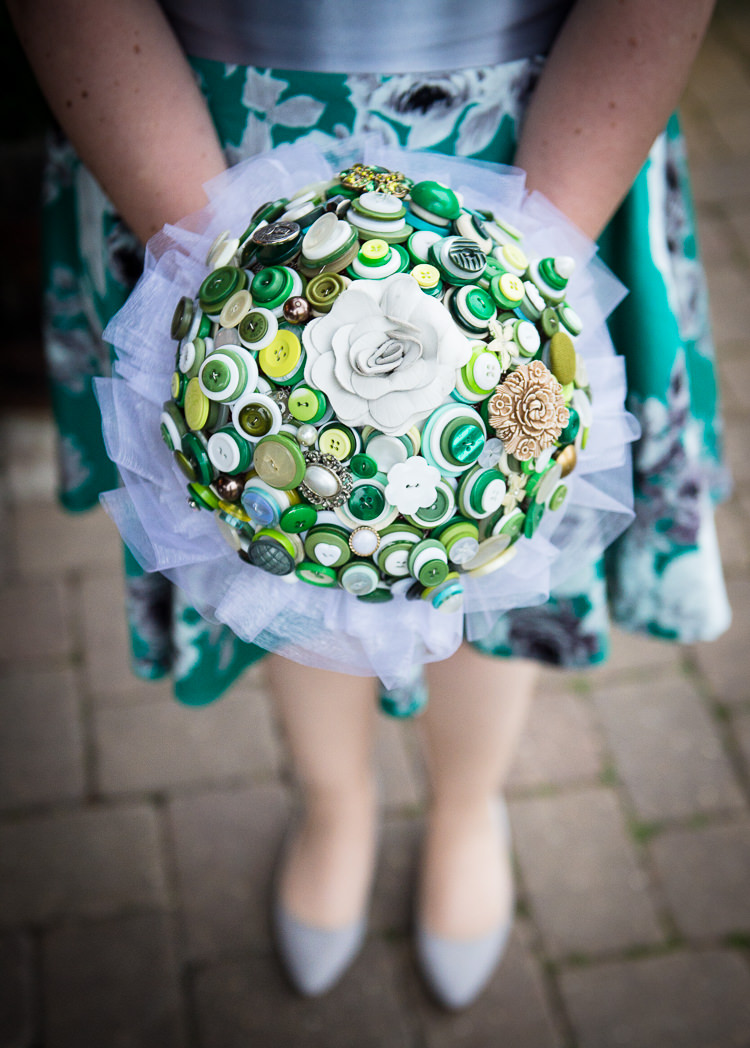 Bridesmaid Bouquet Green Buttons Alternative Quirky Crafty Tea Infused Wedding http://jamesgristphotography.co.uk/