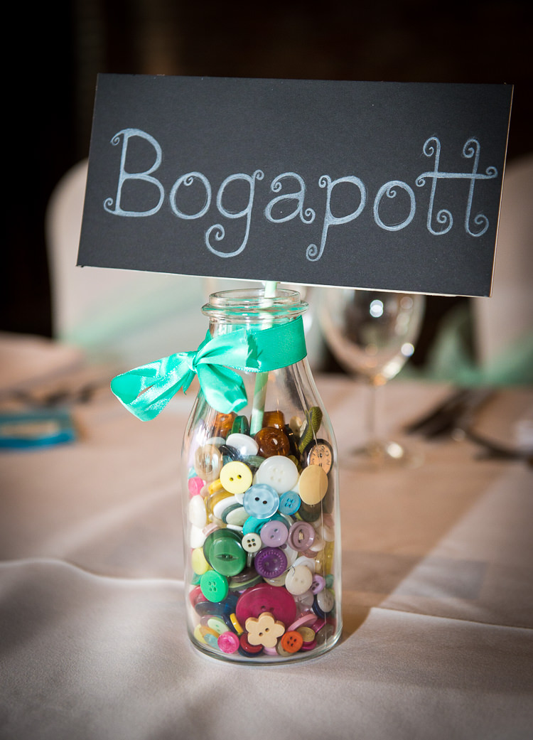 Buttons Jar Centrepiece Table Name Quirky Crafty Tea Infused Wedding http://jamesgristphotography.co.uk/