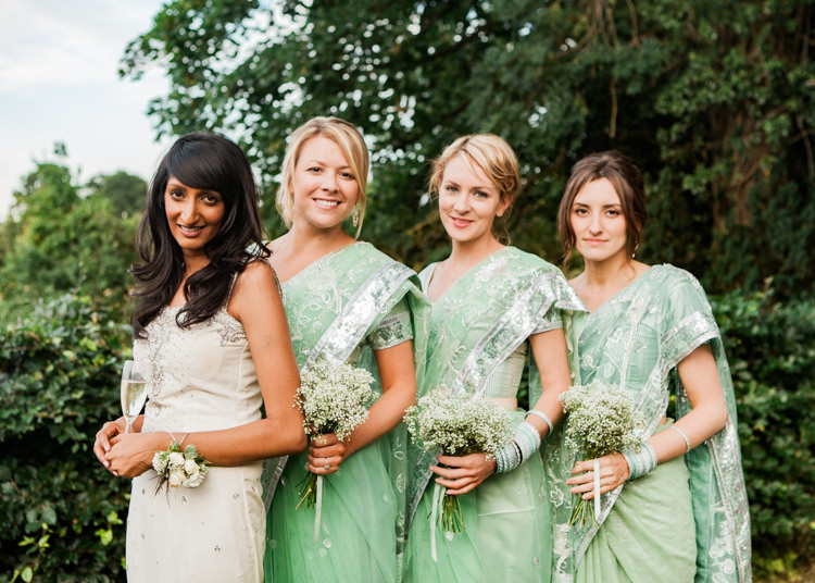 Green Saris Bridesmaids Indian Mint Garden Party Wedding http://heleddroberts.co.uk/