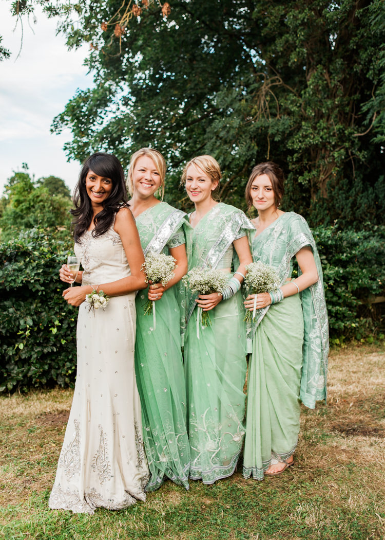 Green Saris Bridesmaids Indian Mint Garden Party Wedding http://heleddroberts.co.uk/