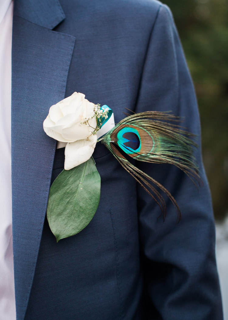 Peacock Rose Buttonhole Groom Indian Mint Garden Party Wedding http://heleddroberts.co.uk/